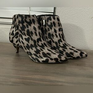 Sam Edelman Kinzy Kitten Heel Ankle Boots Leopard Print Calf Hair Leather 6.5